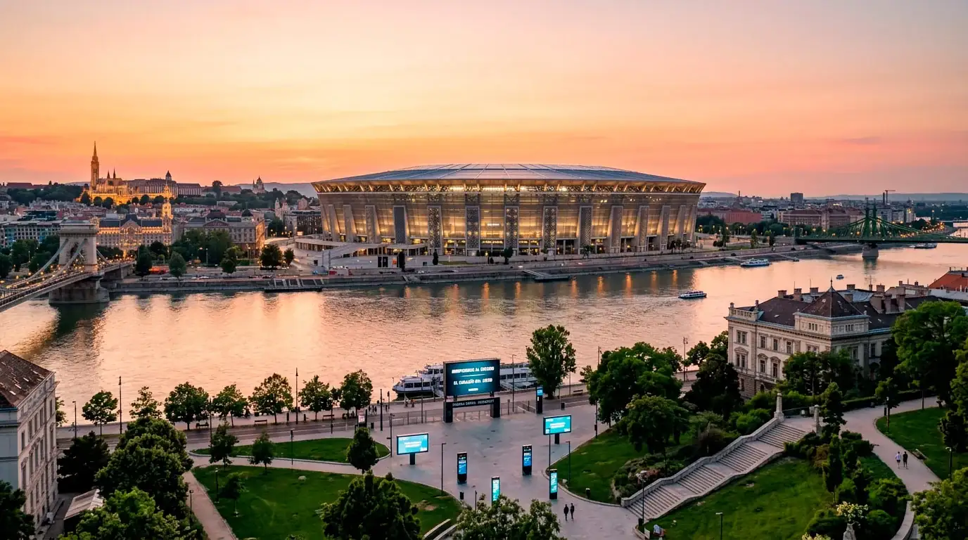 Vista exterior del Puskás Aréna de Budapest, sede de la final de la Champions League 2026
